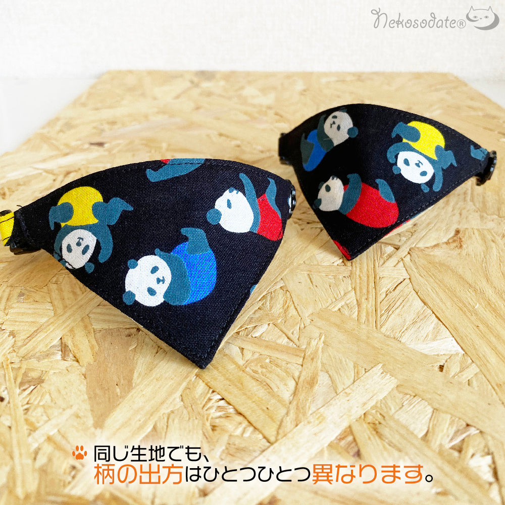 [Colorful panda pattern] Serious collar, conspicuous bandana style / selectable adjuster cat collar
