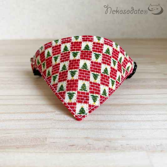 [Block tree pattern red] Serious collar, conspicuous bandana style / selectable adjuster