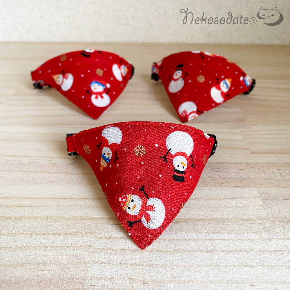 [Happy Snowman Pattern Red] Serious collar, conspicuous bandana style / selectable adjuster