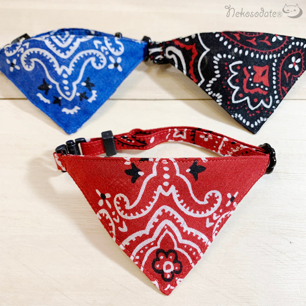 [Soft paisley pattern black] Bandana-style collar for cats / selectable buckle