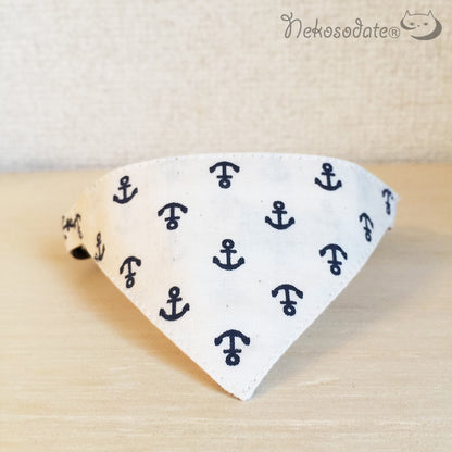 [Small marine pattern white] Serious collar, conspicuous bandana style / selectable adjuster cat collar