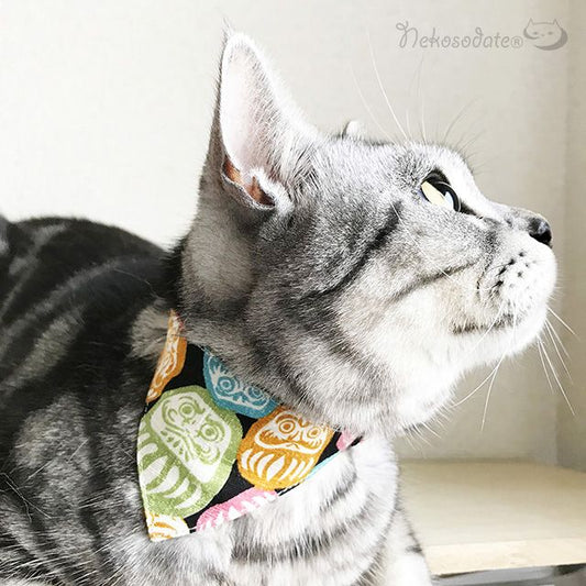 [Colorful Daruma Pattern Black] Serious Collar / Conspicuous Bandana Style / Selectable Adjuster Cat Collar