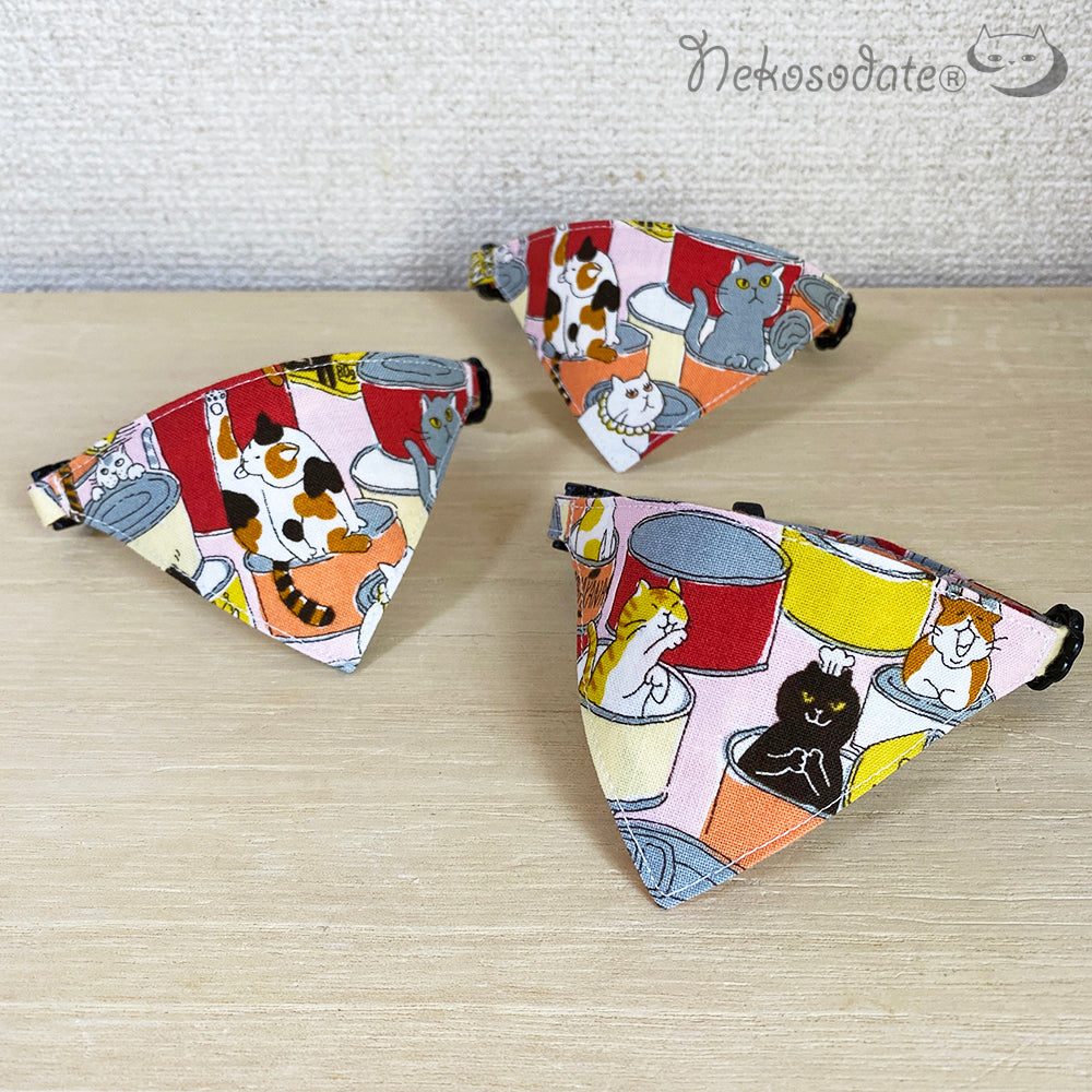 [Cat and cat can pattern pink] Serious collar, conspicuous bandana style / selectable adjuster cat collar
