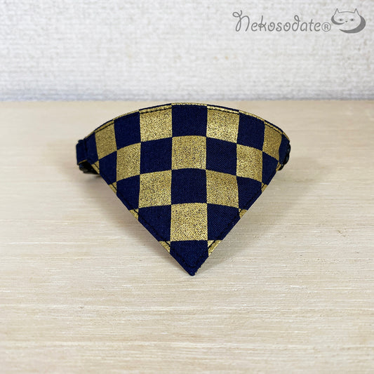 [Golden checkered pattern black] Serious collar, conspicuous bandana style / selectable adjuster cat collar