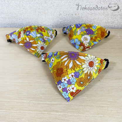 [Fine flower pattern yellow] Serious collar, conspicuous bandana style / selectable adjuster cat collar