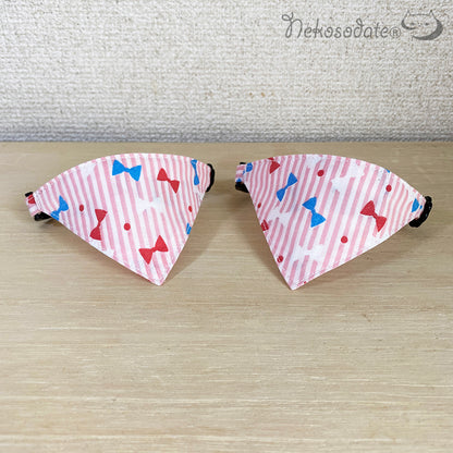 [Ribbon stripe pattern pink] Serious collar, conspicuous bandana style / selectable adjuster cat collar