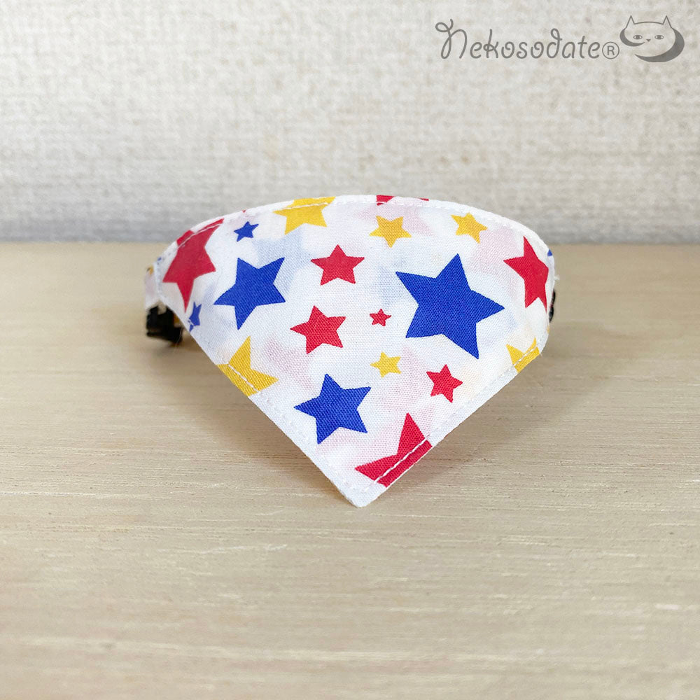 [Happy Star Pattern Multicolor] Serious Collar / Conspicuous Bandana Style / Selectable Adjuster Cat Collar