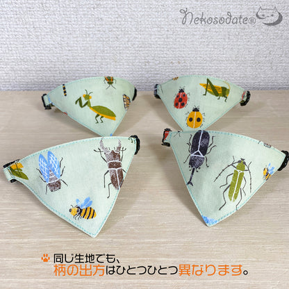 [Insect World Pattern Green] Serious Collar / Conspicuous Bandana Style / Selectable Adjuster Cat Collar