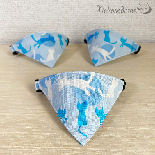 [Symbolic cat pattern blue] Serious collar, conspicuous bandana style / selectable adjuster cat collar