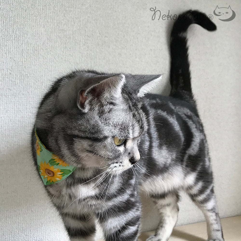 [Sunflower pattern green] Serious collar, conspicuous bandana style / selectable adjuster cat collar