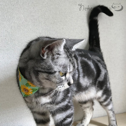 [Sunflower pattern blue] Serious collar, conspicuous bandana style / selectable adjuster cat collar