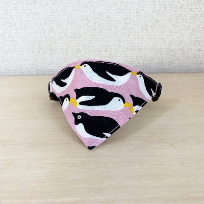 [Sliding Penguins Pattern Pink] Serious Collar / Conspicuous Bandana Style / Selectable Adjuster Cat Collar