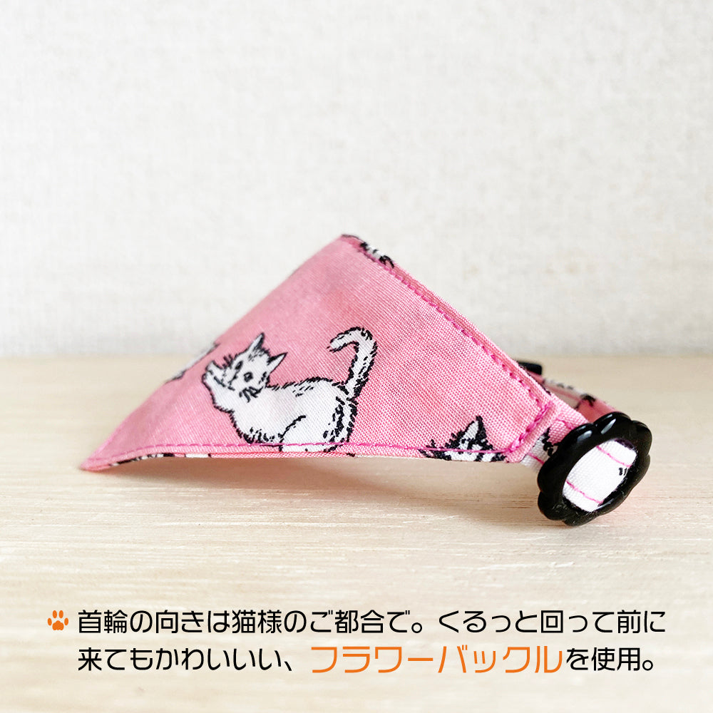 [Athletic Cats Pattern Pink] Serious Collar / Conspicuous Bandana Style / Selectable Adjuster Cat Collar