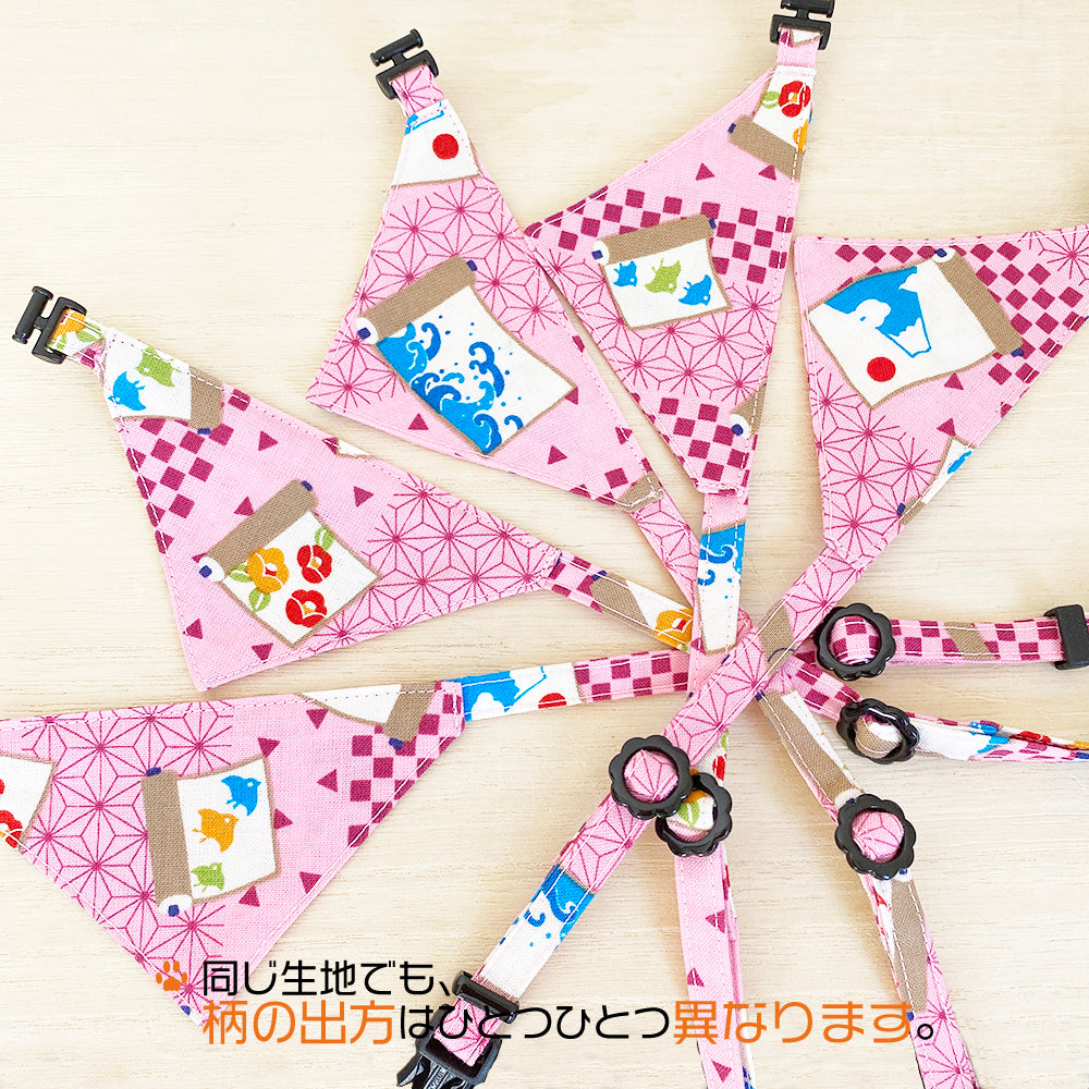 [Pink lucky picture scroll] Serious collar, conspicuous bandana style / selectable adjuster cat collar