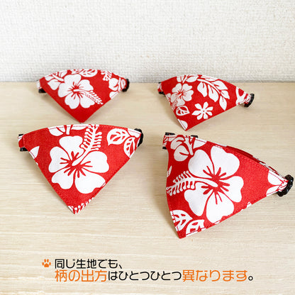[Hibiscus pattern red] Serious collar, conspicuous bandana style / selectable adjuster cat collar