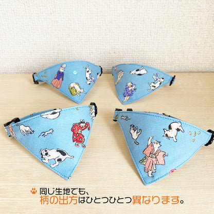 [Cat-dori pattern blue] Serious collar, conspicuous bandana style / selectable adjuster cat collar