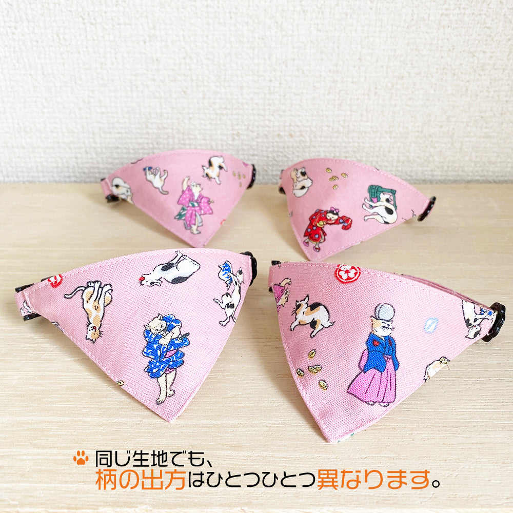 [Pink with a cat-shaped pattern] Serious collar / conspicuous bandana style / selectable adjuster cat collar