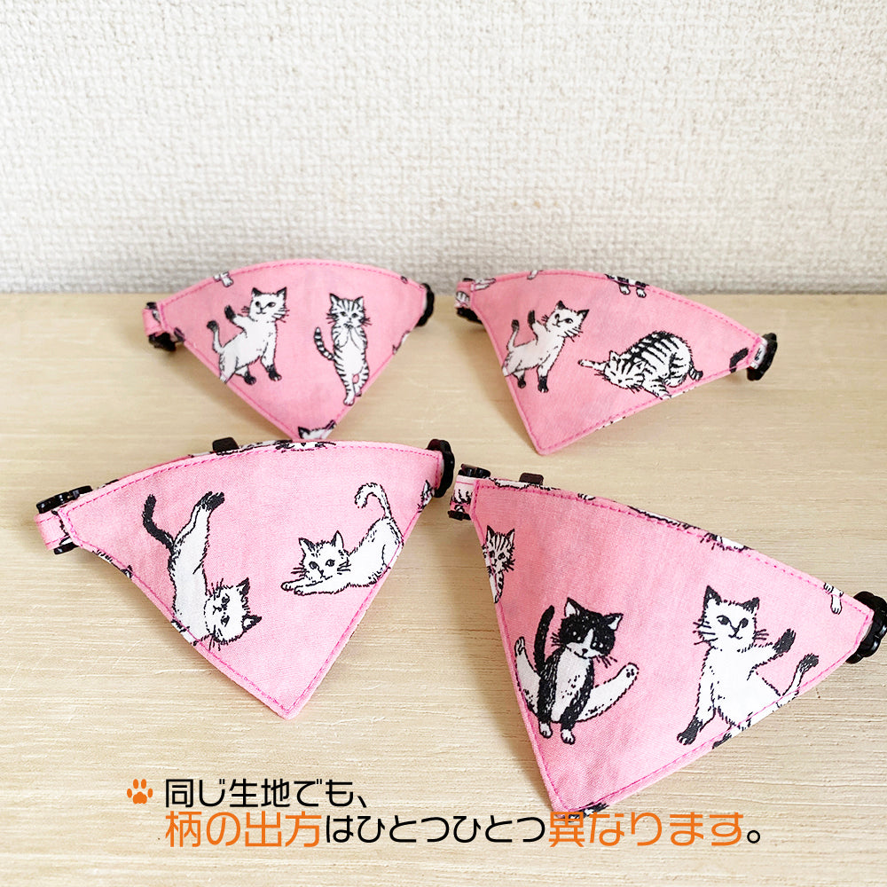 [Athletic Cats Pattern Pink] Serious Collar / Conspicuous Bandana Style / Selectable Adjuster Cat Collar