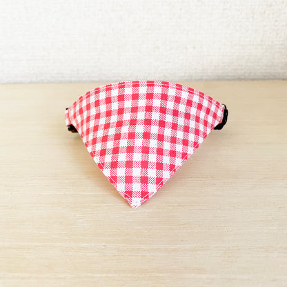 [Micro gingham pattern red] Serious collar, conspicuous bandana style / selectable adjuster cat collar