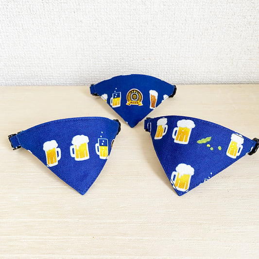 [Cheers with beer pattern navy] Serious collar, conspicuous bandana style / selectable adjuster cat collar