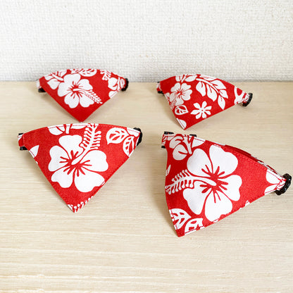 [Hibiscus pattern red] Serious collar, conspicuous bandana style / selectable adjuster cat collar