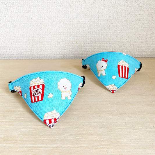 [Popcorn dog pattern blue] Serious collar, conspicuous bandana style / selectable adjuster cat collar