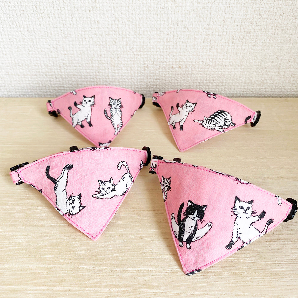 [Athletic Cats Pattern Pink] Serious Collar / Conspicuous Bandana Style / Selectable Adjuster Cat Collar