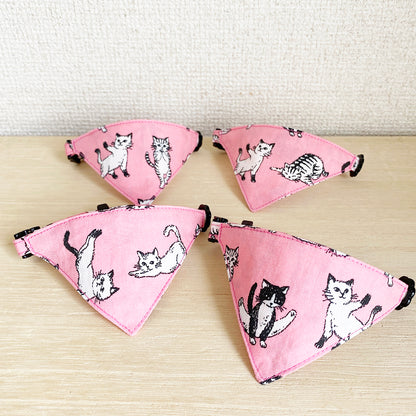 [Athletic Cats Pattern Pink] Serious Collar / Conspicuous Bandana Style / Selectable Adjuster Cat Collar