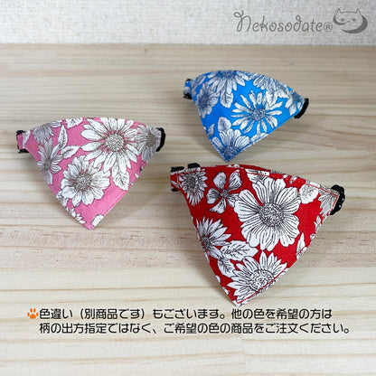[Monochrome flower pattern red] Serious collar, conspicuous bandana style / selectable adjuster