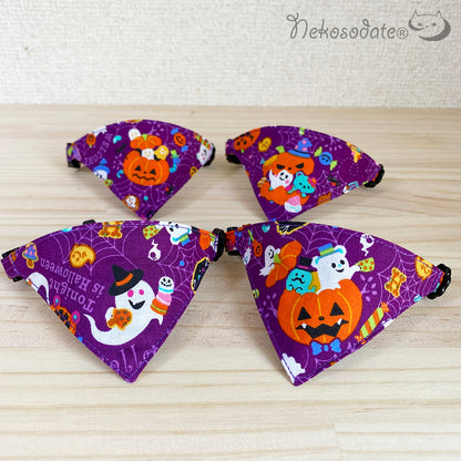 [Halloween party pattern purple] Serious collar, conspicuous bandana style / selectable adjuster cat collar
