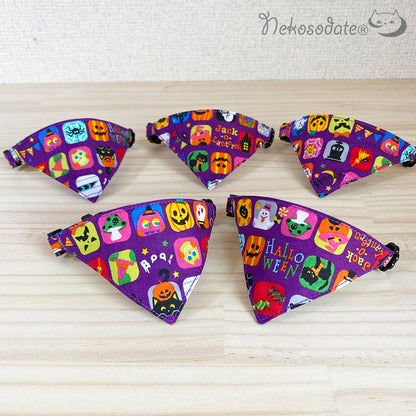[Halloween Cube Pattern Purple] Serious collar, conspicuous bandana style / selectable adjuster
