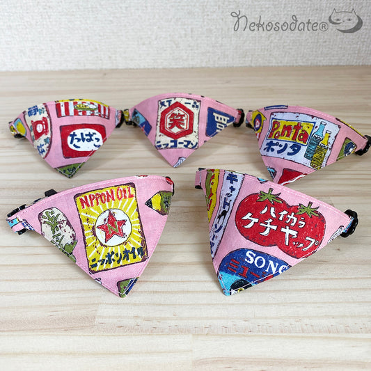 [Retro sign pattern pink] Serious collar, conspicuous bandana style / selectable adjuster