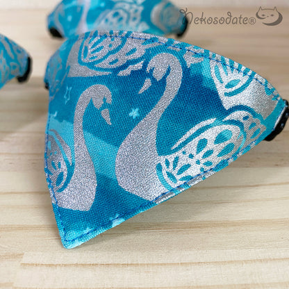 [Silver swan pattern blue] Serious collar, conspicuous bandana style / selectable adjuster