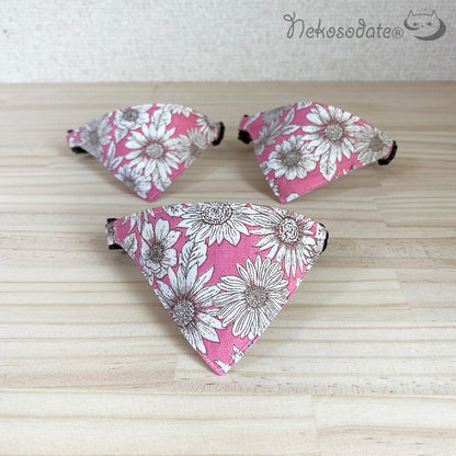 [Pink monochrome flower pattern] Serious collar, conspicuous bandana style / selectable adjuster