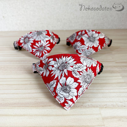 [Monochrome flower pattern red] Serious collar, conspicuous bandana style / selectable adjuster