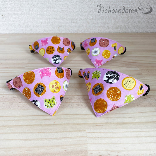 [Cat rice cracker pattern pink] Serious collar, conspicuous bandana style / selectable adjuster