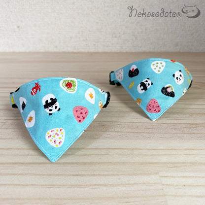 [Panda rice ball pattern blue] Serious collar, conspicuous bandana style / selectable adjuster