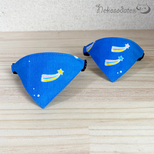 [Shooting star pattern blue] Serious collar, conspicuous bandana style / selectable adjuster