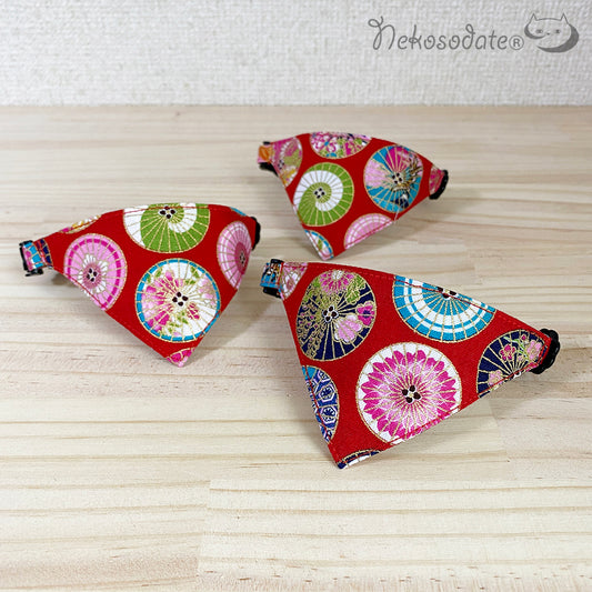 [Colored umbrella pattern red] Serious collar, conspicuous bandana style / selectable adjuster