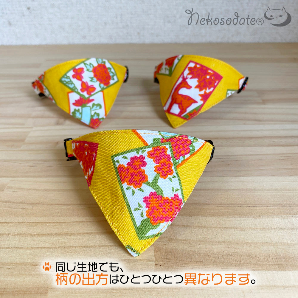 [Hanafuda pattern yellow] Serious collar, conspicuous bandana style / selectable adjuster