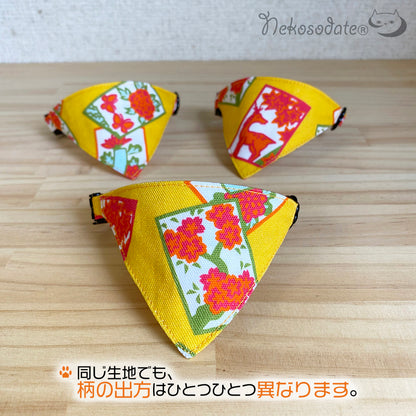 [Hanafuda pattern yellow] Serious collar, conspicuous bandana style / selectable adjuster