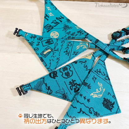 [Kanazoshi pattern blue] Serious collar, conspicuous bandana style / selectable adjuster cat collar