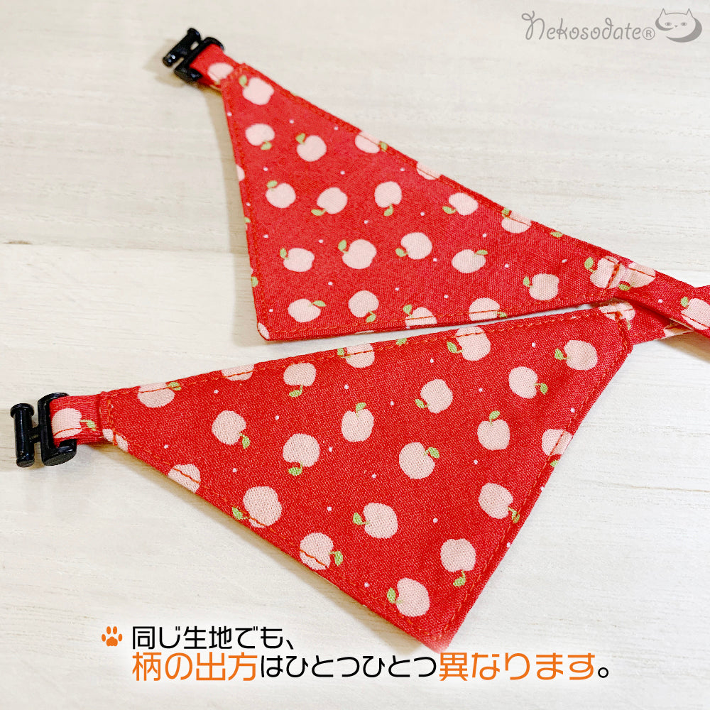 [Pinky Apple Pattern Red] Serious Collar / Conspicuous Bandana Style / Selectable Adjuster Cat Collar