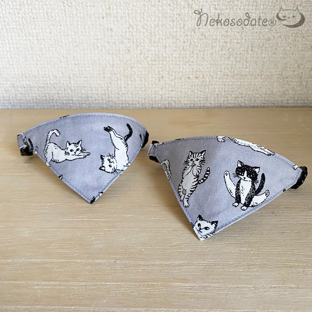 [Athletic cats pattern gray] Serious collar, conspicuous bandana style / selectable adjuster cat collar