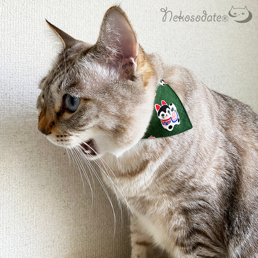 [Inuhariko and plum pattern green] Serious collar, conspicuous bandana style / selectable adjuster cat collar