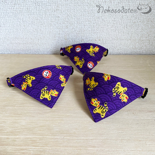 [Papier-mâché tiger pattern purple] Serious collar, conspicuous bandana style / selectable adjuster cat collar