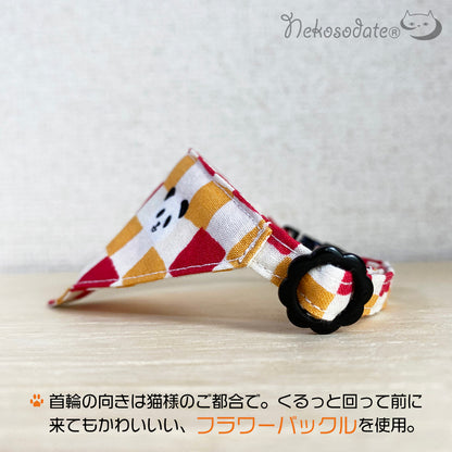[Panda checkered pattern] Serious collar, conspicuous bandana style / selectable adjuster cat collar
