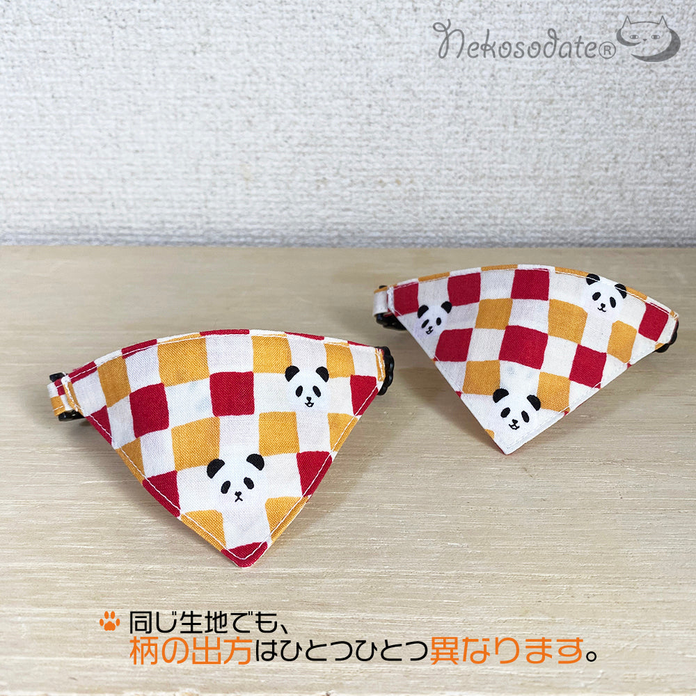 [Panda checkered pattern] Serious collar, conspicuous bandana style / selectable adjuster cat collar