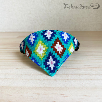 [Native pattern blue] Serious collar, conspicuous bandana style / selectable adjuster cat collar