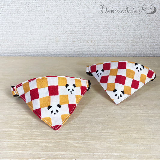 [Panda checkered pattern] Serious collar, conspicuous bandana style / selectable adjuster cat collar